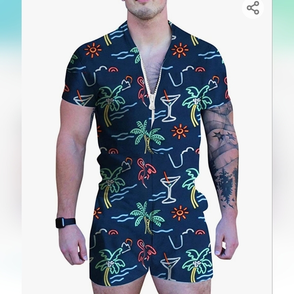 Men's Shorts Romper Hawaiian 80s 90s Large - Picture 6 of 11